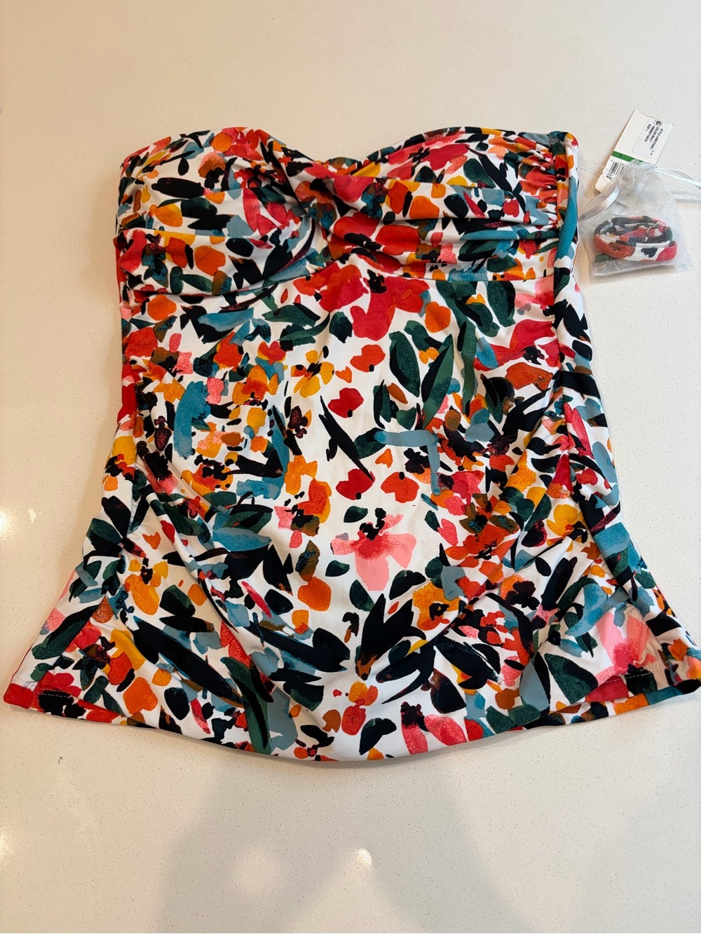 Anne Cole Floral Bandeau Swim Top in White, Pink, Green, Yellow, Black